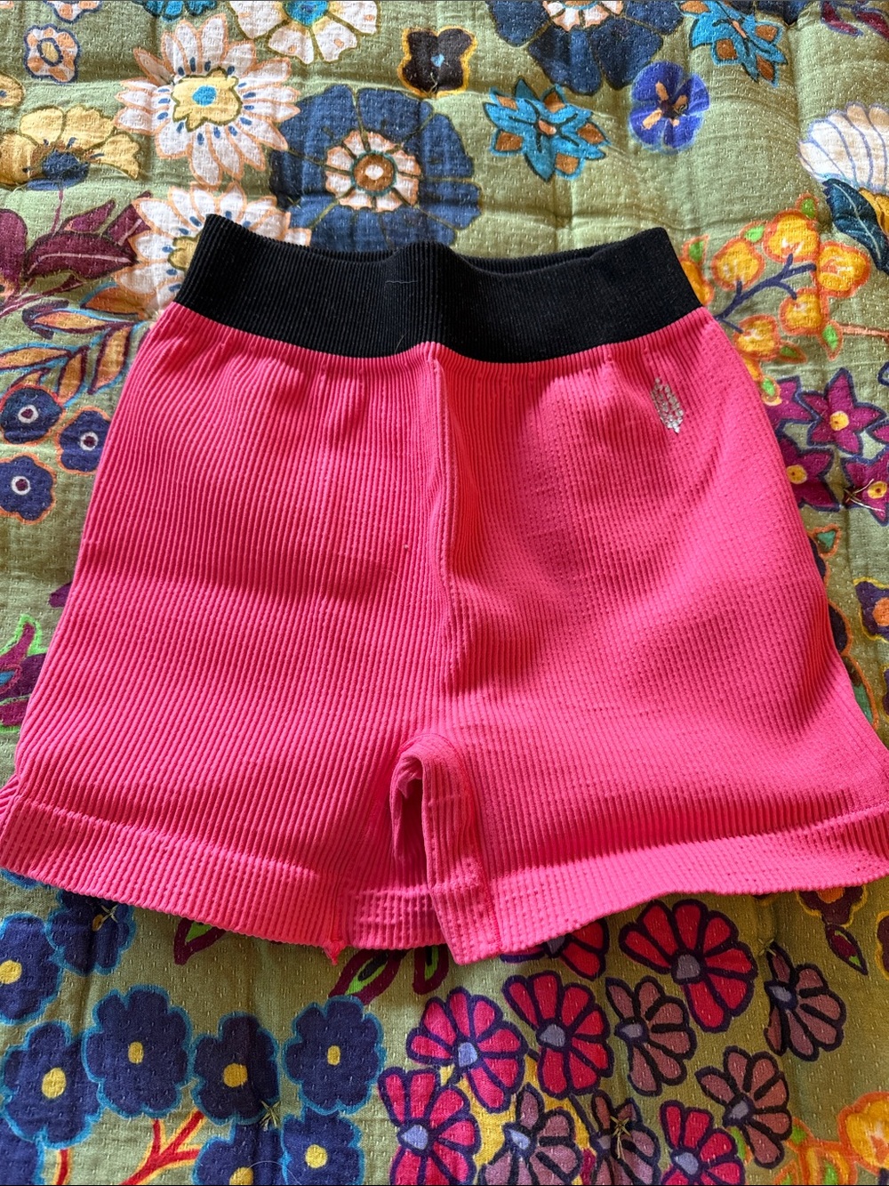FP movement Hot Pink Ribbed Shorts with Black Waistband